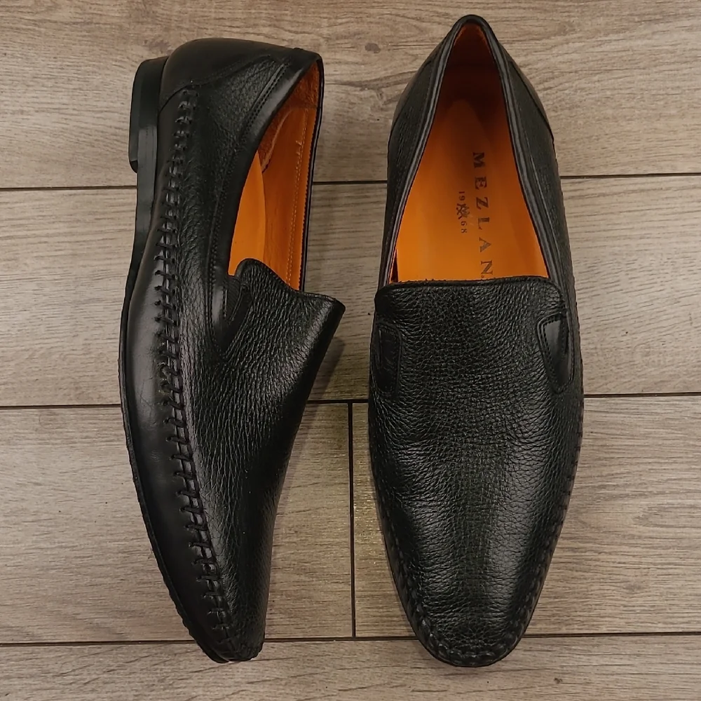 MEZLAN Spain‎ Black Grain Leather Merlo Model Sz 9.5 M Mens Loafers Dress Shoes